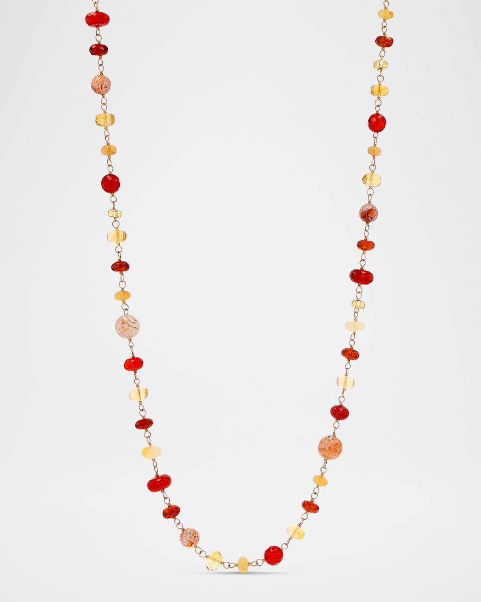 14K Yellow Gold Mixed Gemstone Wire Wrap Necklace